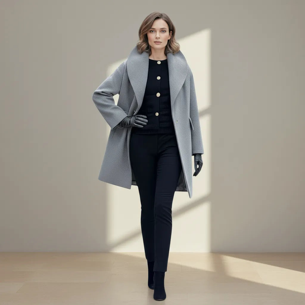 Mittellanger Übergangsmantel für Damen mit Schalkragen