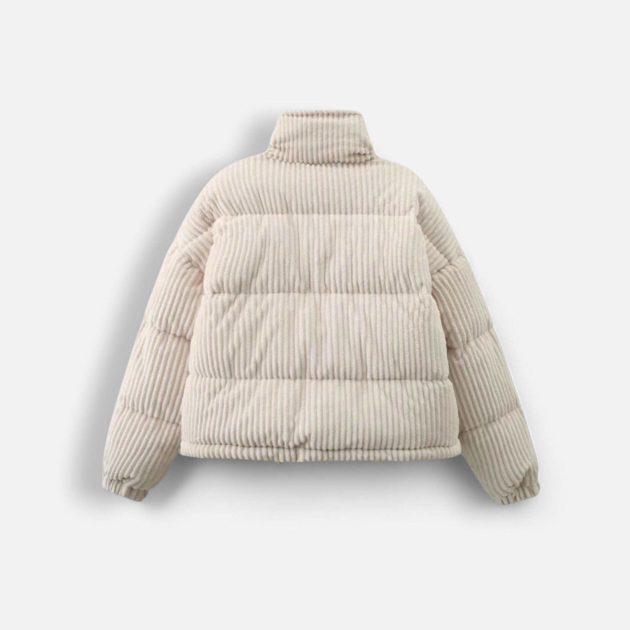 Puffer Winterjacke aus Cord für Damen mit hohem Kragen