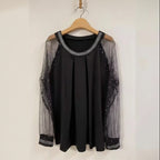 Langarm Top für Damen mit transparenten Meshärmeln und Pailletten