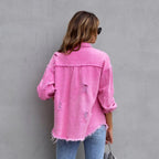 Jeansjacke für Damen im Oversized-Schnitt mit Rissen