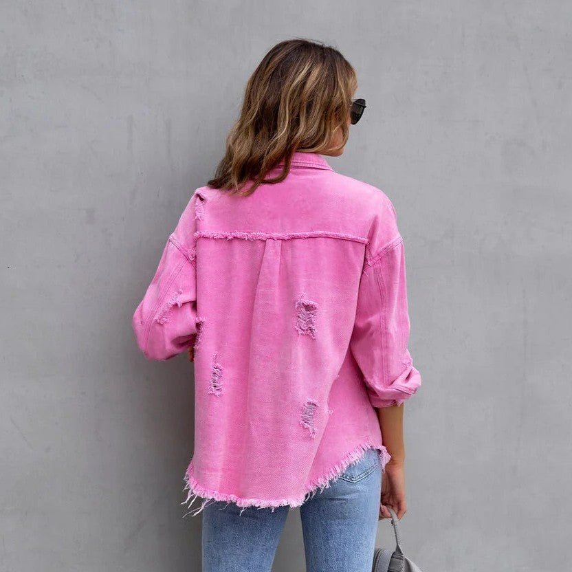 Jeansjacke für Damen im Oversized-Schnitt mit Rissen