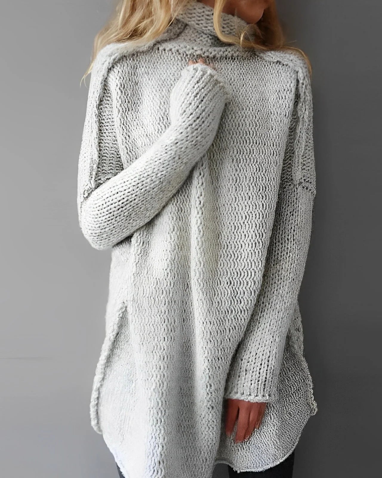 Langer Strickpullover Damen mit lässigem Schnitt