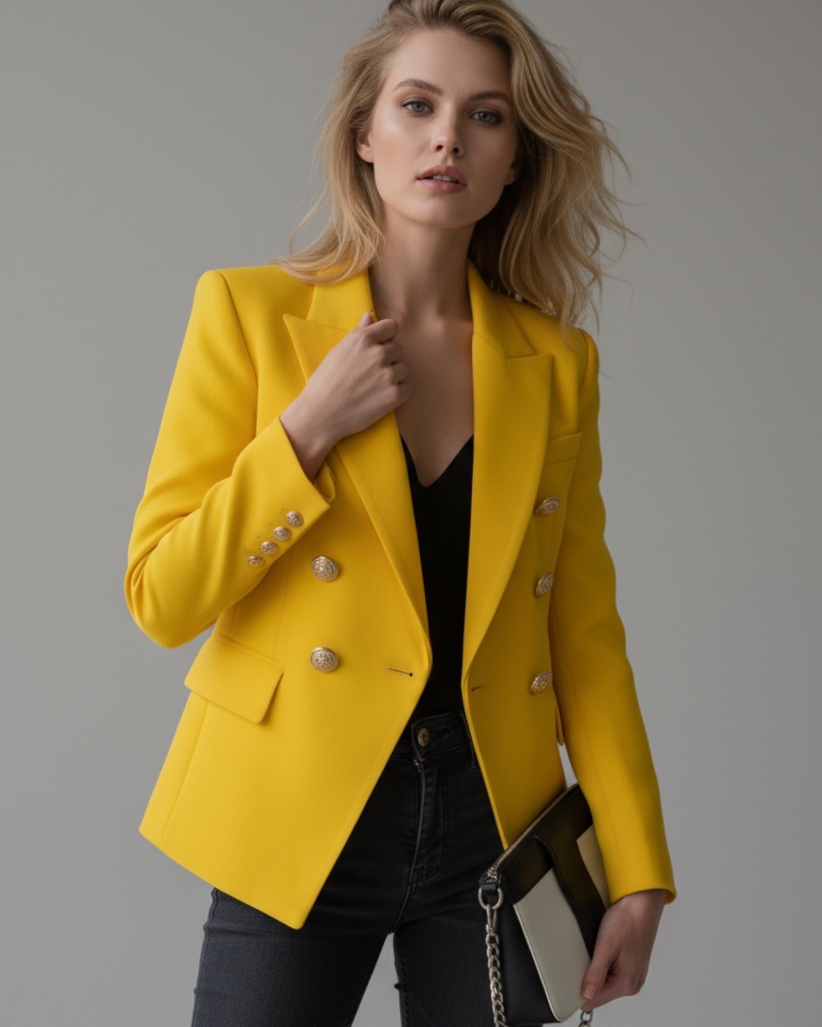Taillierter eleganter Blazer für Damen mit goldenen Knöpfen