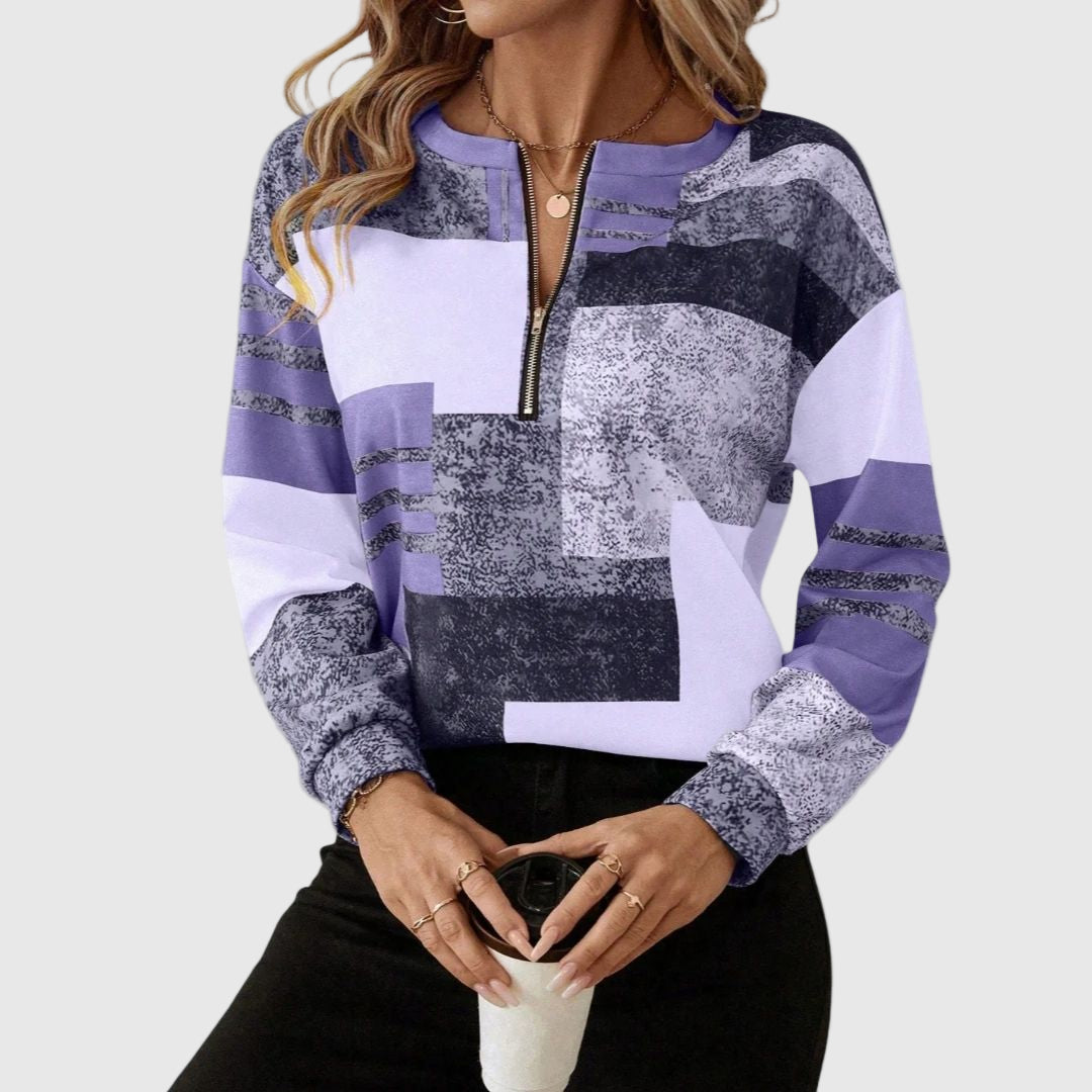 Damen Half-Zip Pullover ohne Kragen | Langarm-Oberteil