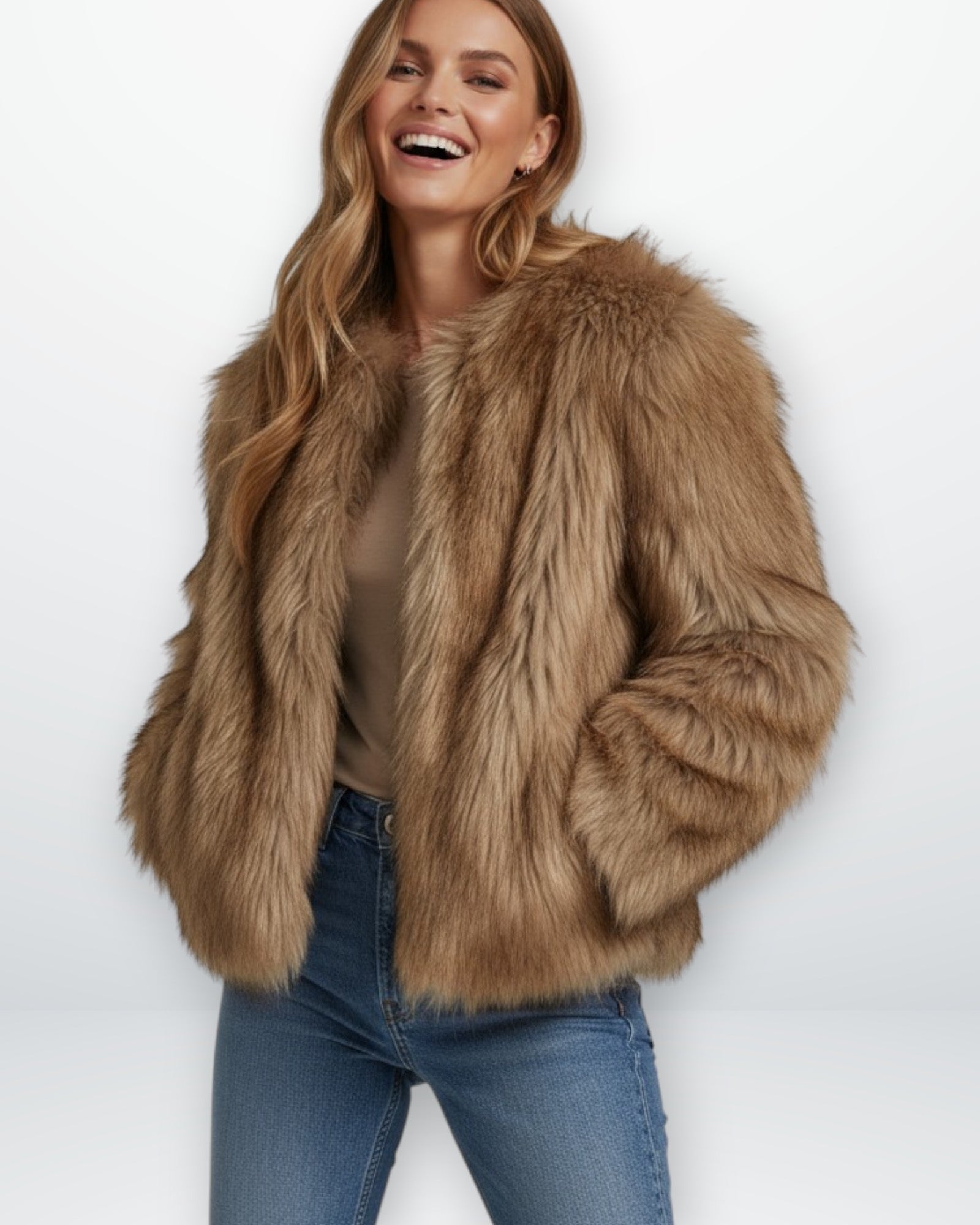 Gefütterte Outdoor-Jacke für Damen aus Webpelz