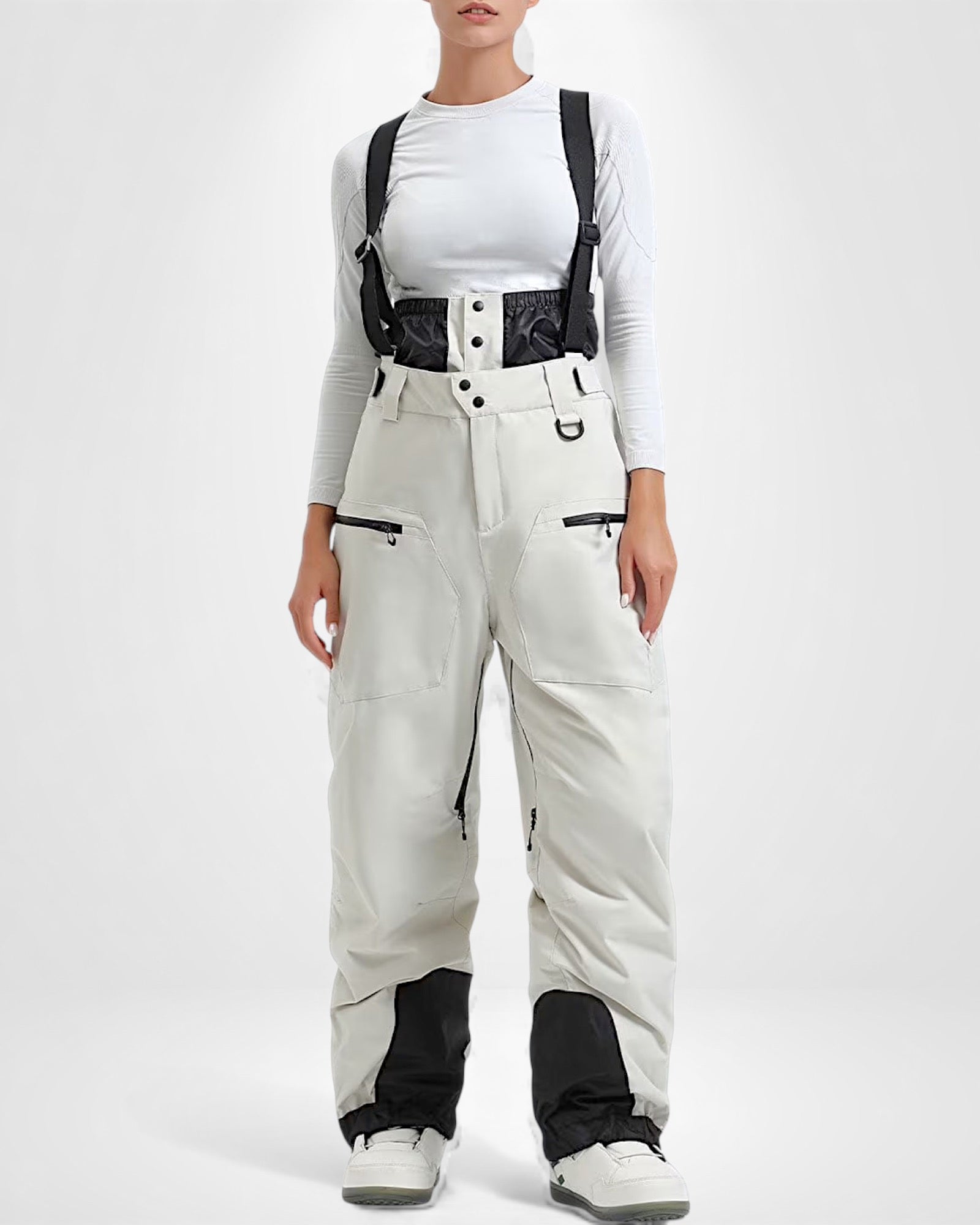 Wasserdichte Skihose für Damen mit hoher Taille und verstellbaren Trägern