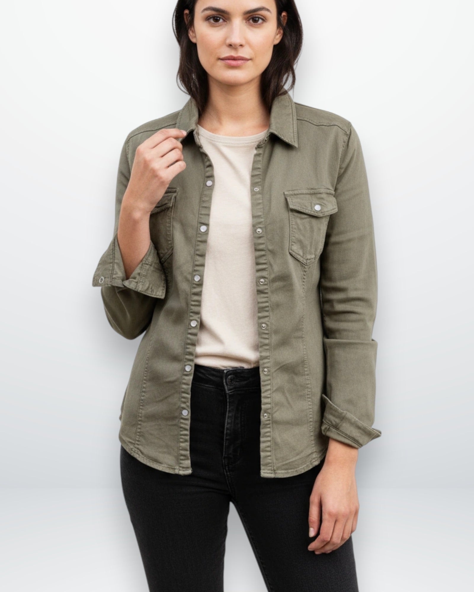 Damen Hemdjacke im klassischen Design mit Brusttaschen