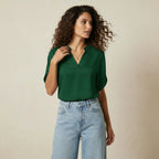 Kurzarm Bluse für Damen mit V-Ausschnitt und geradem Schnitt