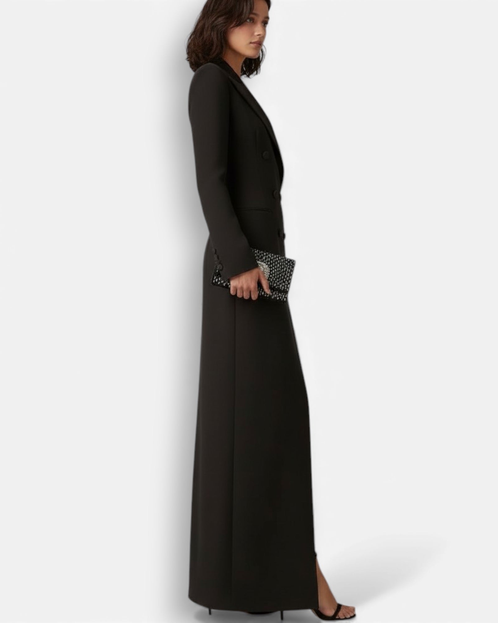 Kleid mit Blazerkragen und langen Ärmeln für Damen - maxi