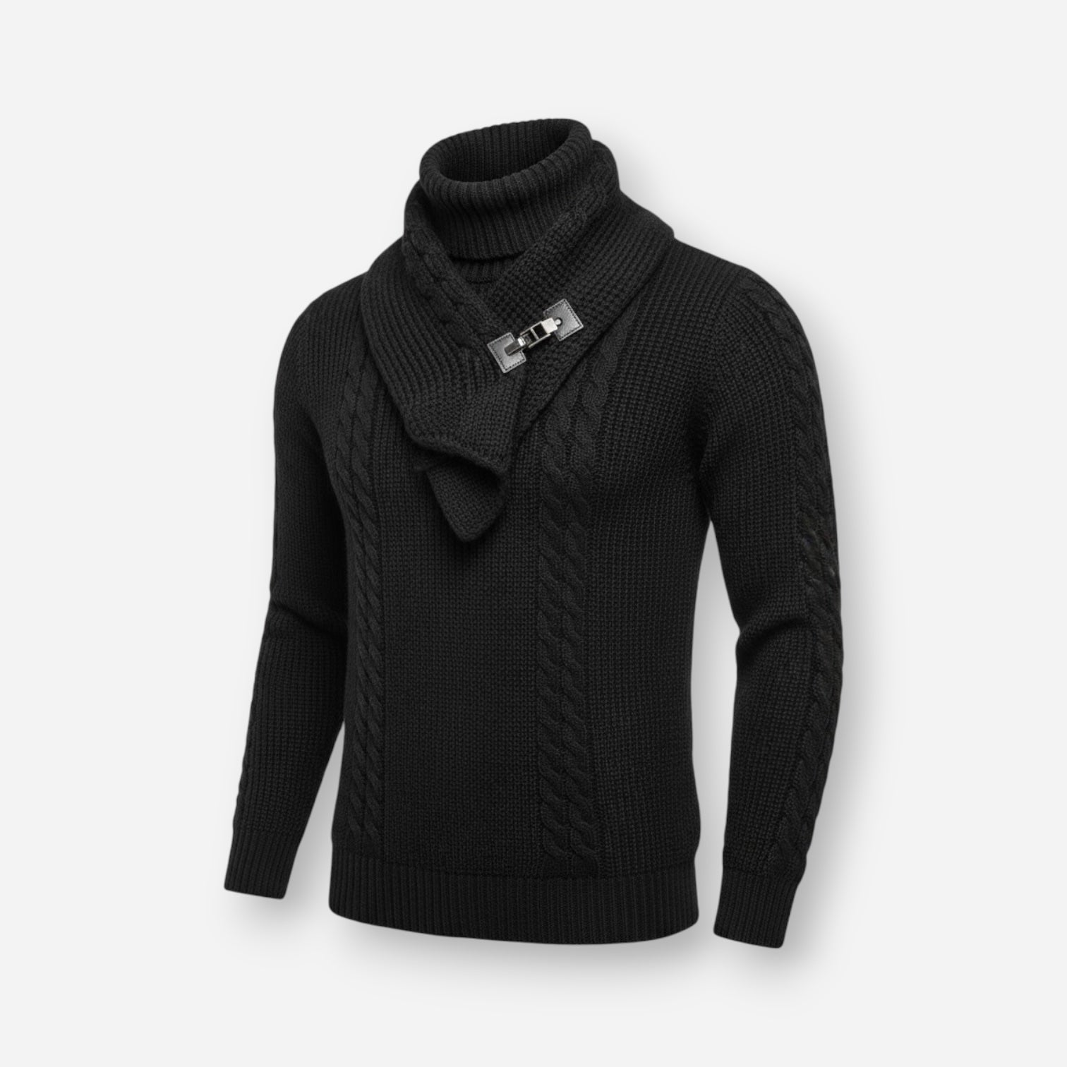 Rollkragenpullover für Herren im Schalkragen-Stil mit Zopfmuster-Details