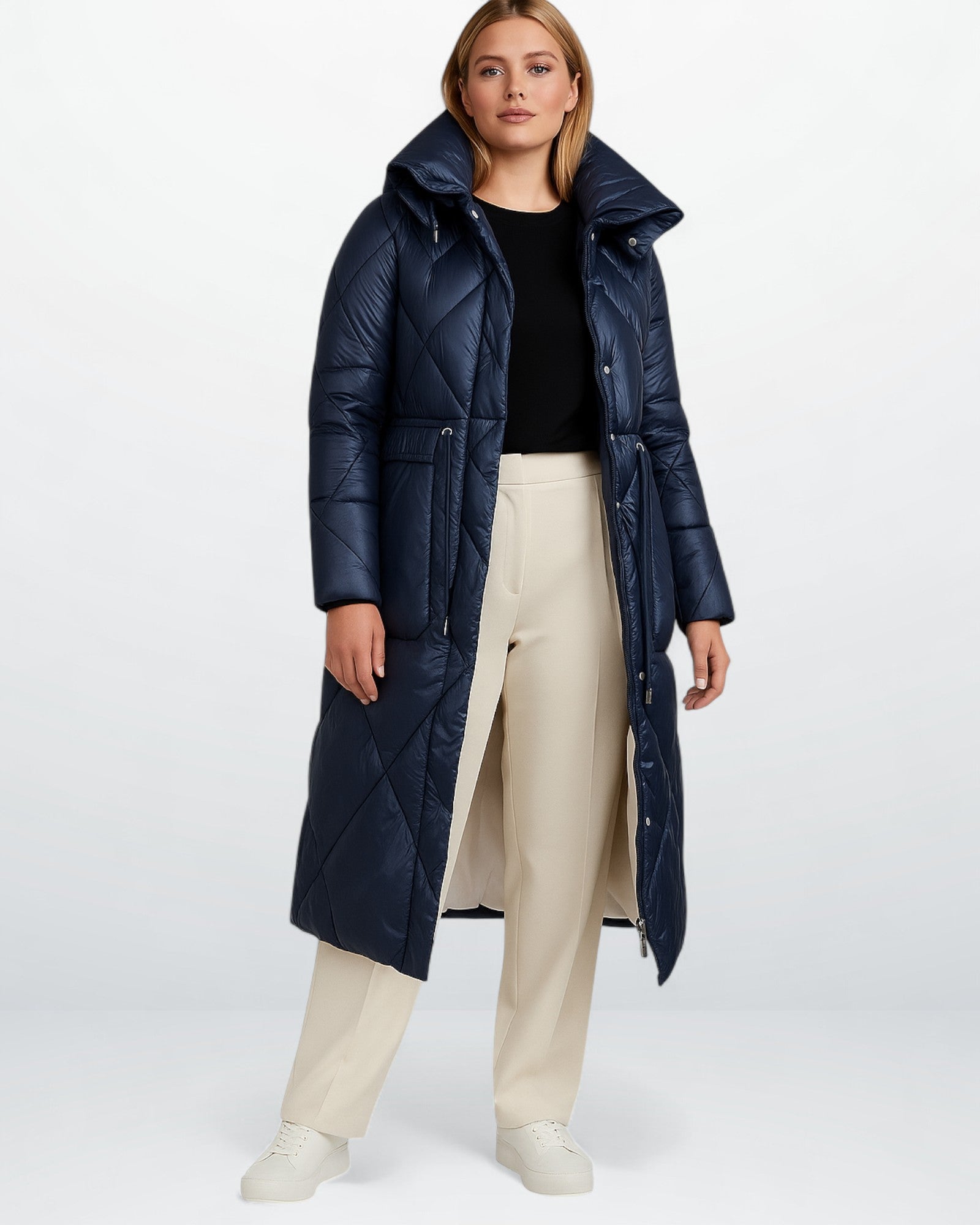 Lange Winterjacke für Damen mit hohem Pufferkragen | Große Größen