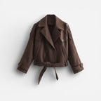 Kurze Jacke für Damen mit Schulterriegeln und Gürtel