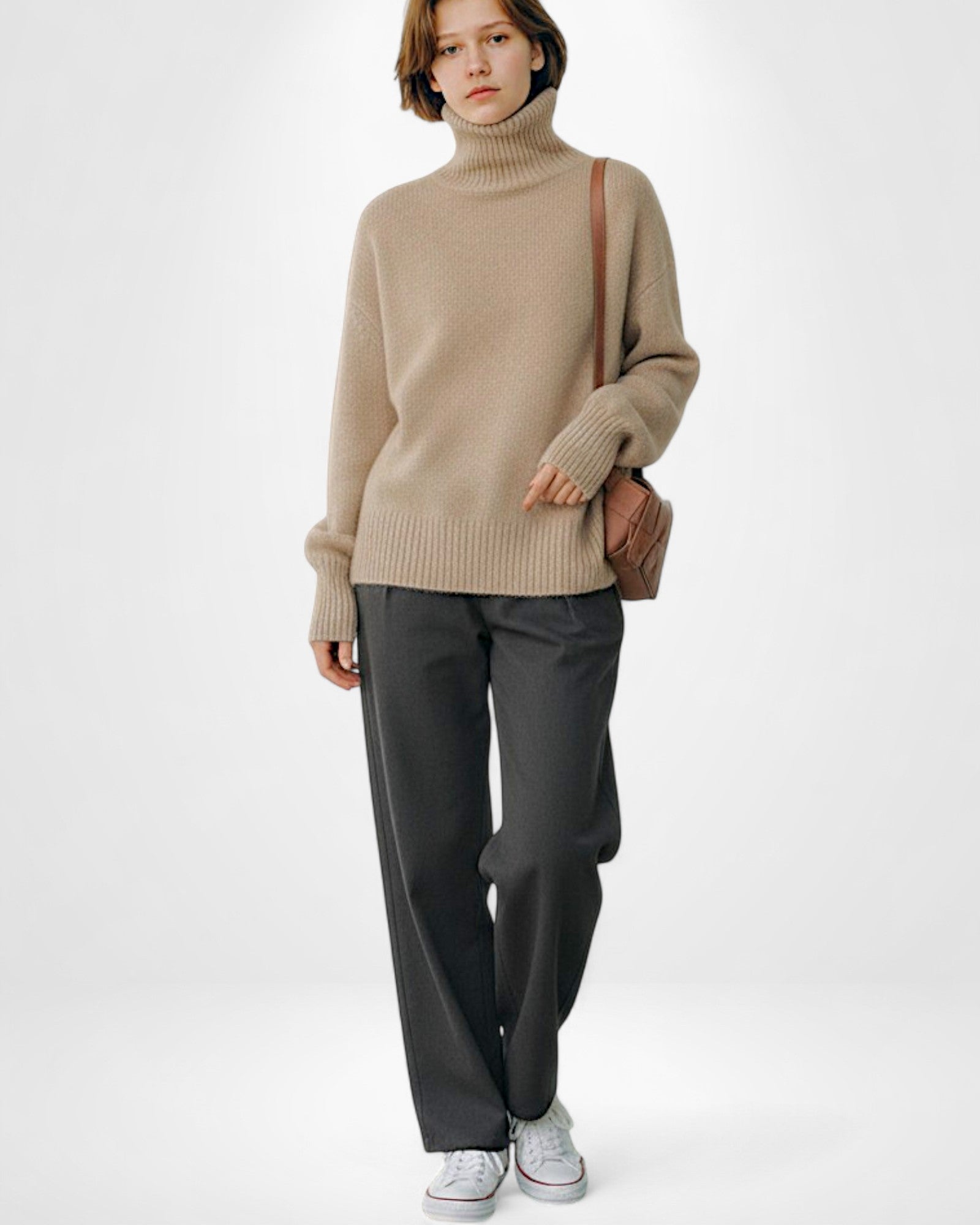 Strick Pullover für Damen mit Kragen und breiten Rippbündchen