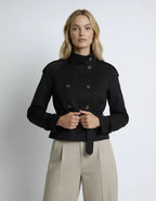 Kurzjacke für Damen im Trenchcoat-Stil mit Taillengürtel und hohem Kragen