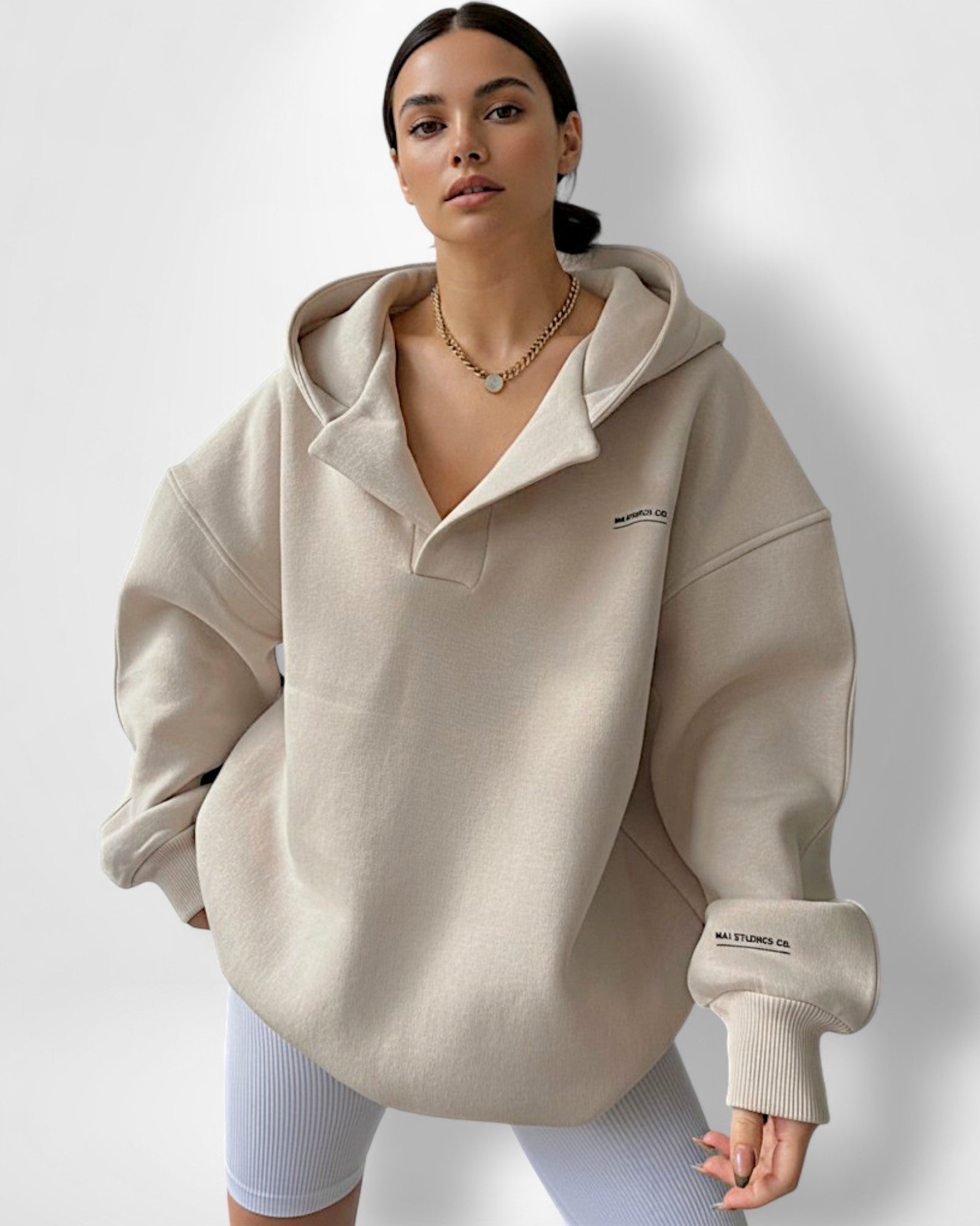 Oversize Hoodie für Damen mit Kapuze und V-Ausschnitt