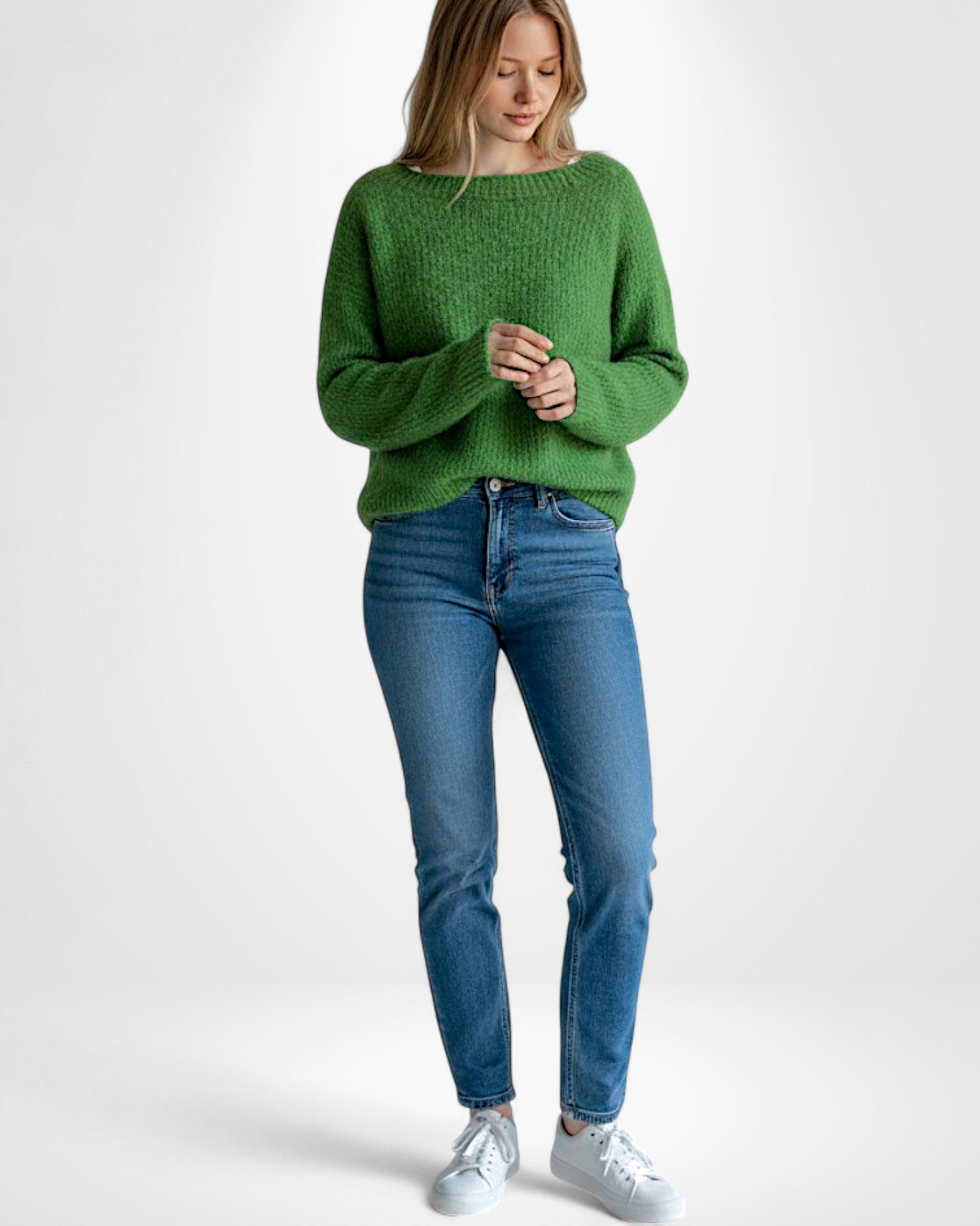 Stricken Damenpullover mit Verlängertem Rundhalsausschnitt und Langarm