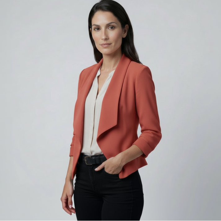 Taillierter Kurzblazer für Damen mit Schalkragen in offenem Schnitt