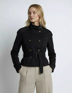 Kurzjacke für Damen im Trenchcoat-Stil mit Taillengürtel und hohem Kragen