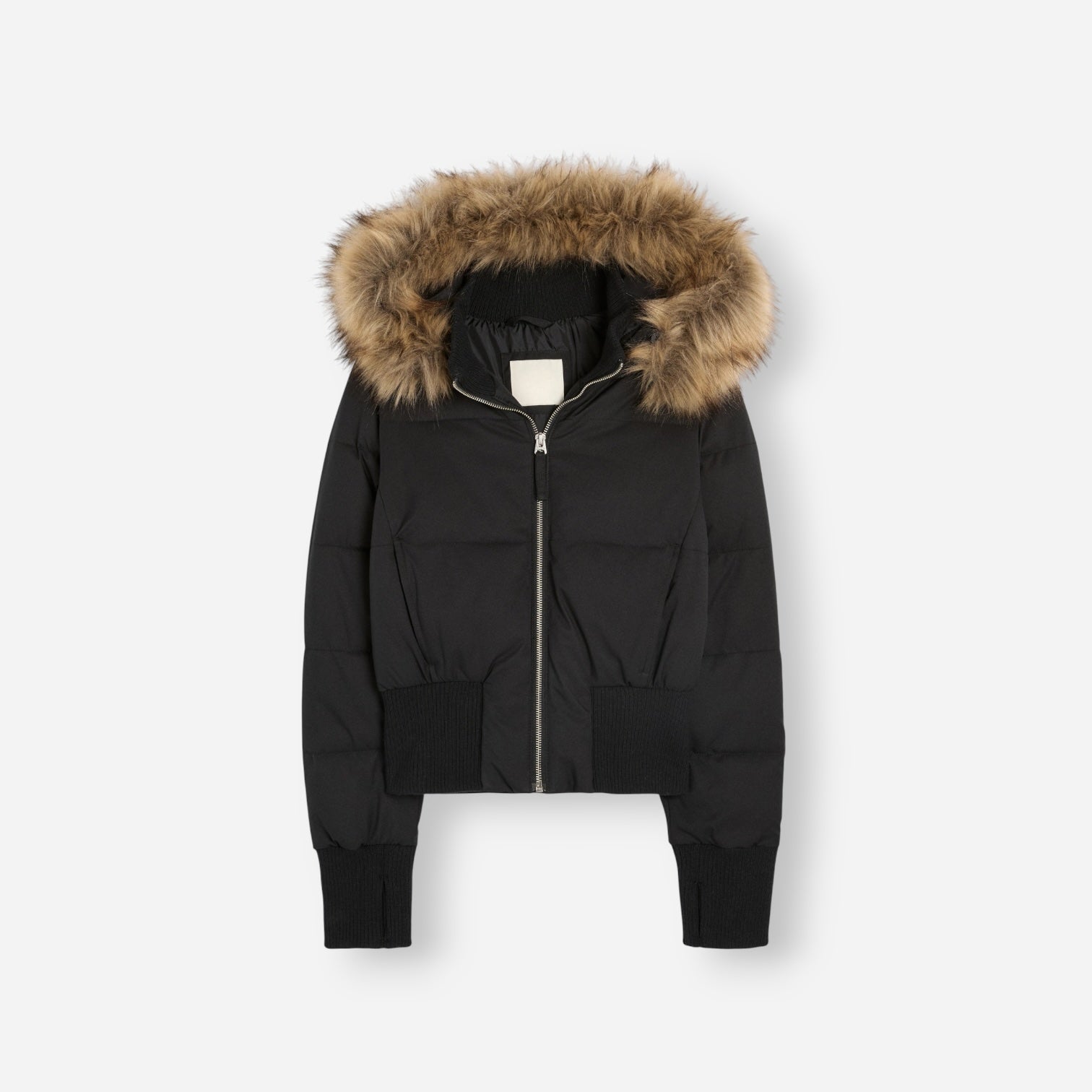 Gesteppte Winterjacke für Damen mit flauschig besetzter Kapuze und breitem Rippbund am Saum