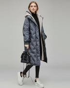 Leichte Lange Steppjacke mit Kapuze für Damen