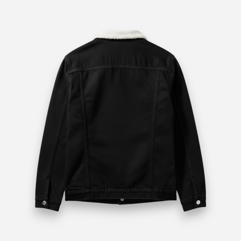 Gefütterte Jeansjacke für Herren mit flauschigem Hemdkragen