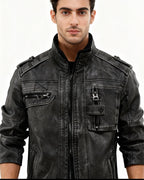 Herren Jacke im Biker-Stil mit Stehkragen und Schulterdetails