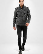 Herren Jacke im Biker-Stil mit Stehkragen und Schulterdetails