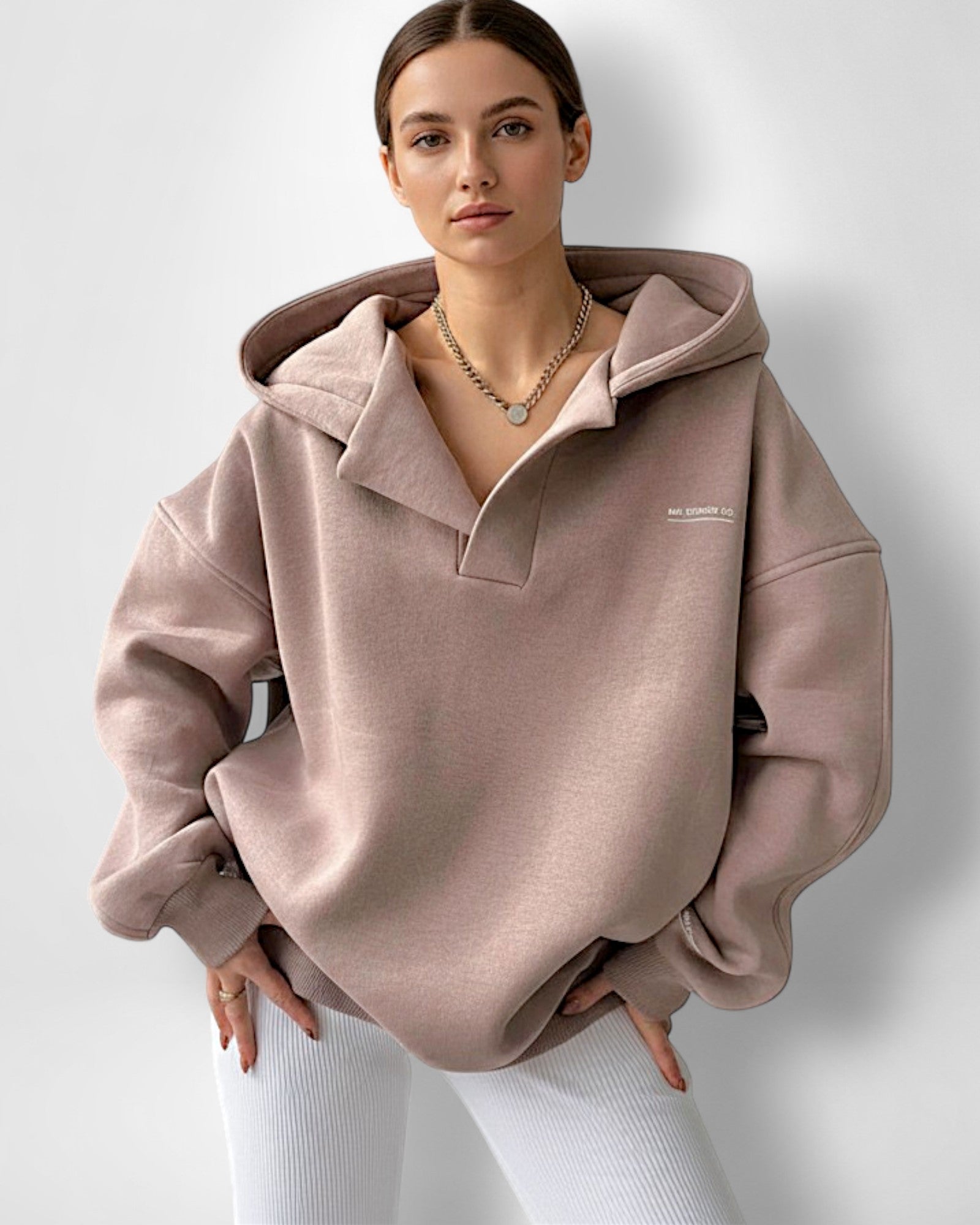 Oversize Hoodie für Damen mit Kapuze und V-Ausschnitt