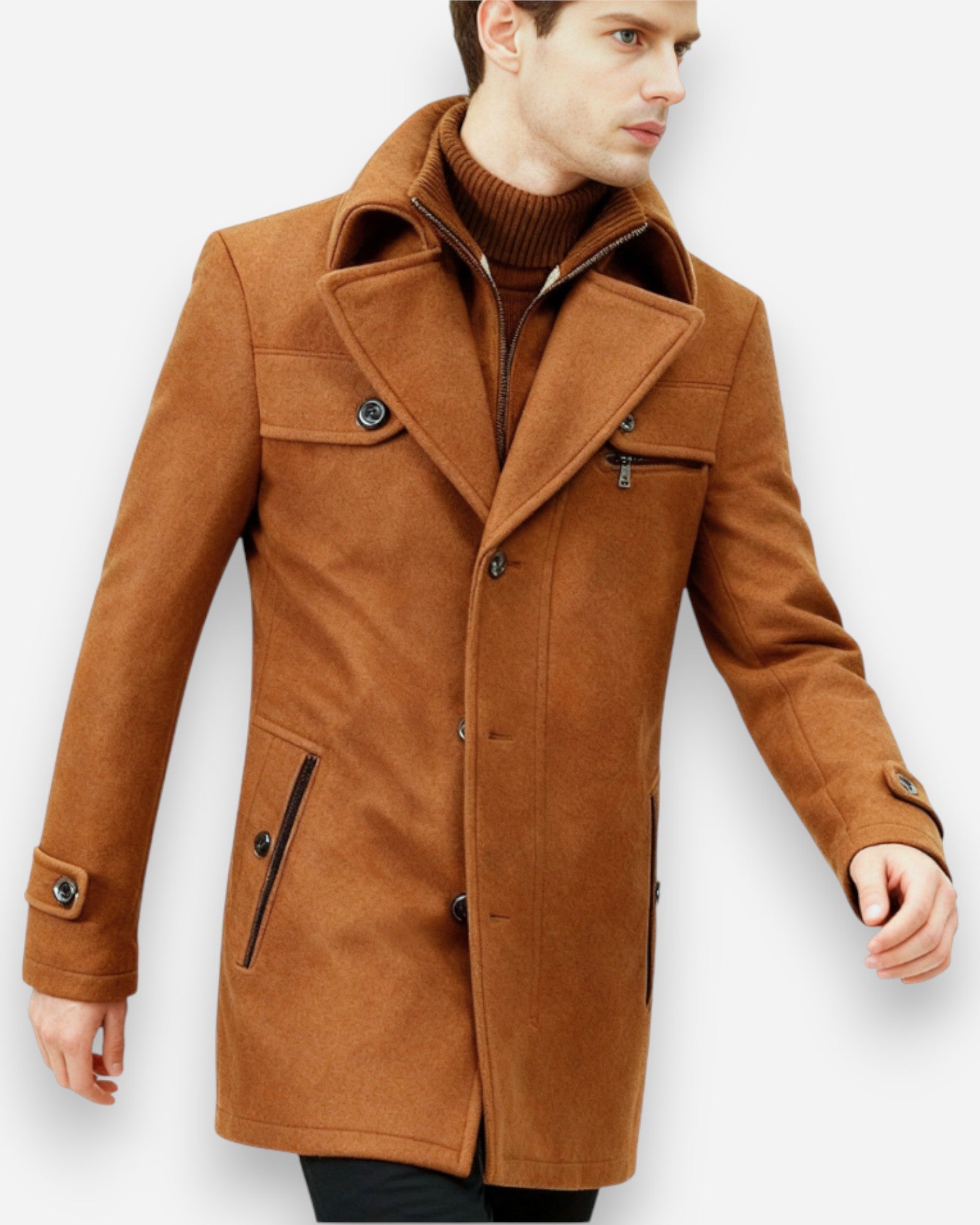 Gefütterte City-Winterjacke für Herren im Mantel-Look mit hohem Reißverschlusskragen