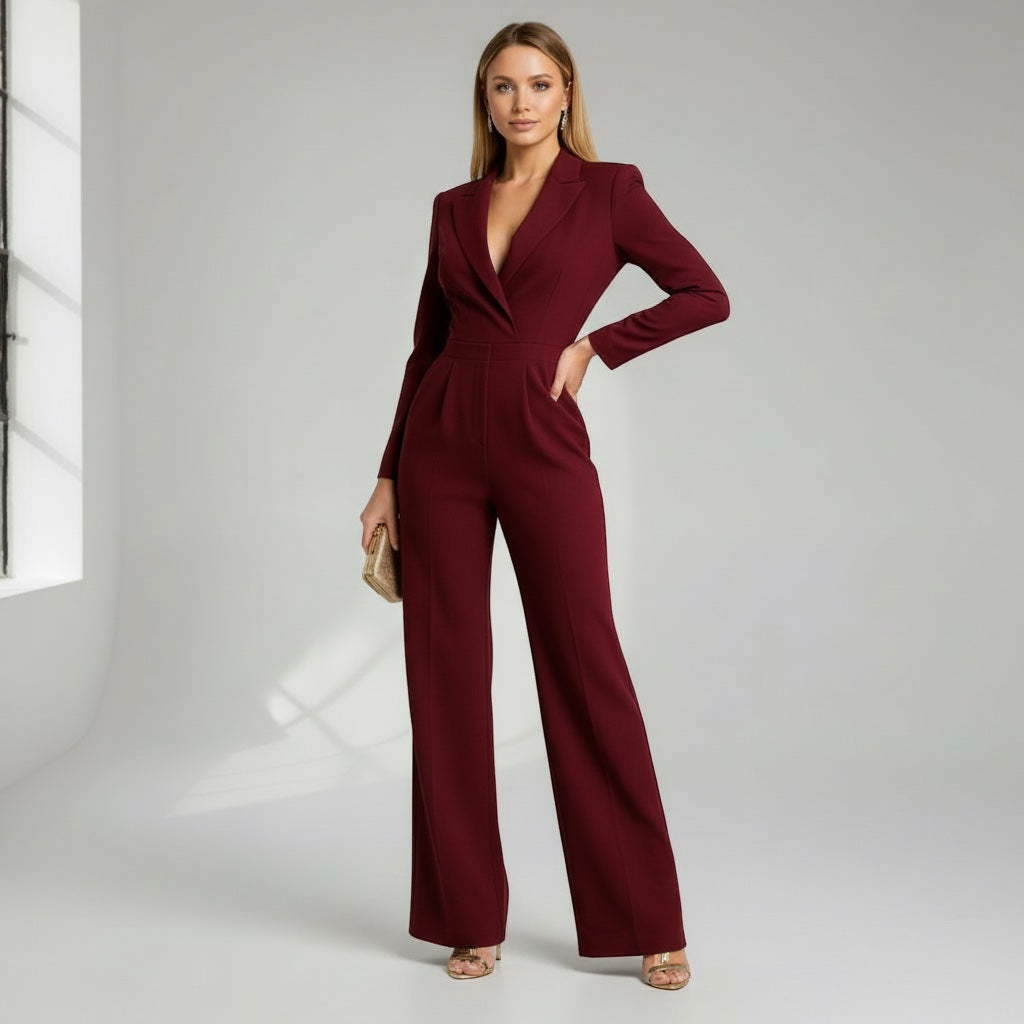 Eleganter Jumpsuit für Damen mit Wickeloptik und langen Ärmeln