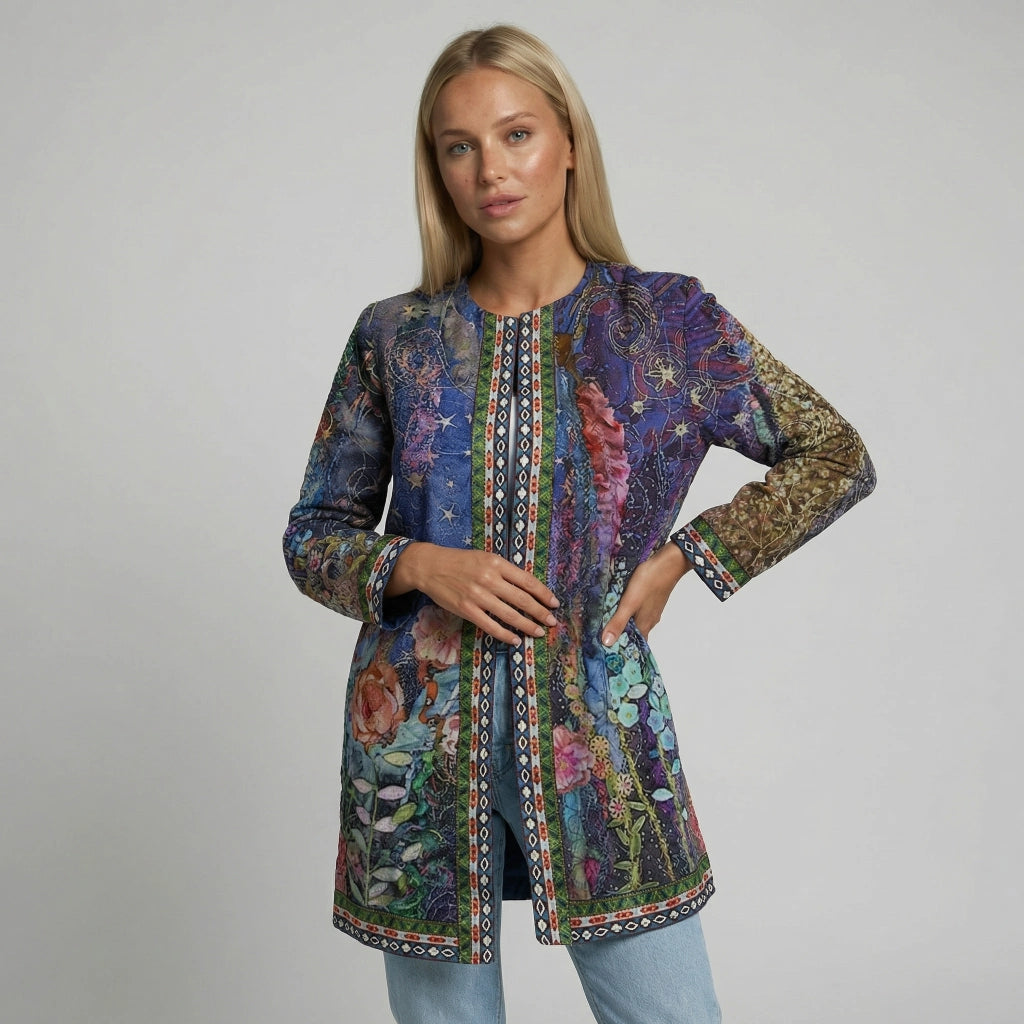 Leichte Casual Jacke für Damen ohne Kragen in Hüftlanger Passform