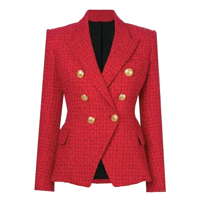 Taillierter Blazer für Damen in kurzer Länge mit Doppelknopfleiste in Bouclé Optik