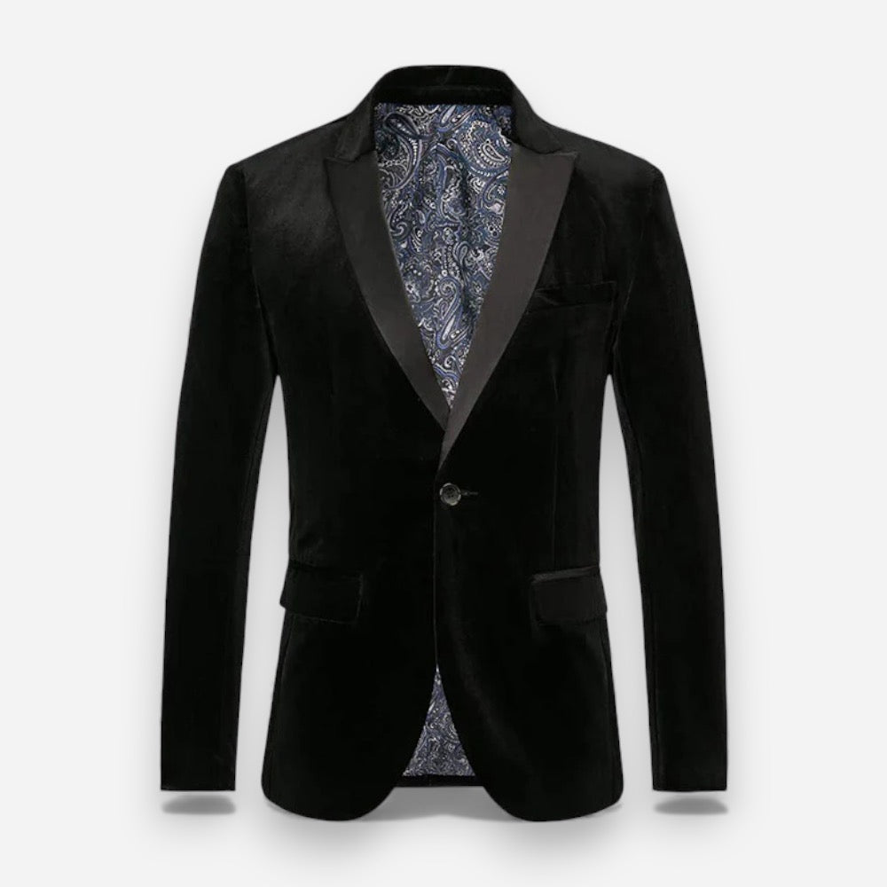 Samtblazer für Herren mit tailliertem Schnitt und Satin-Details