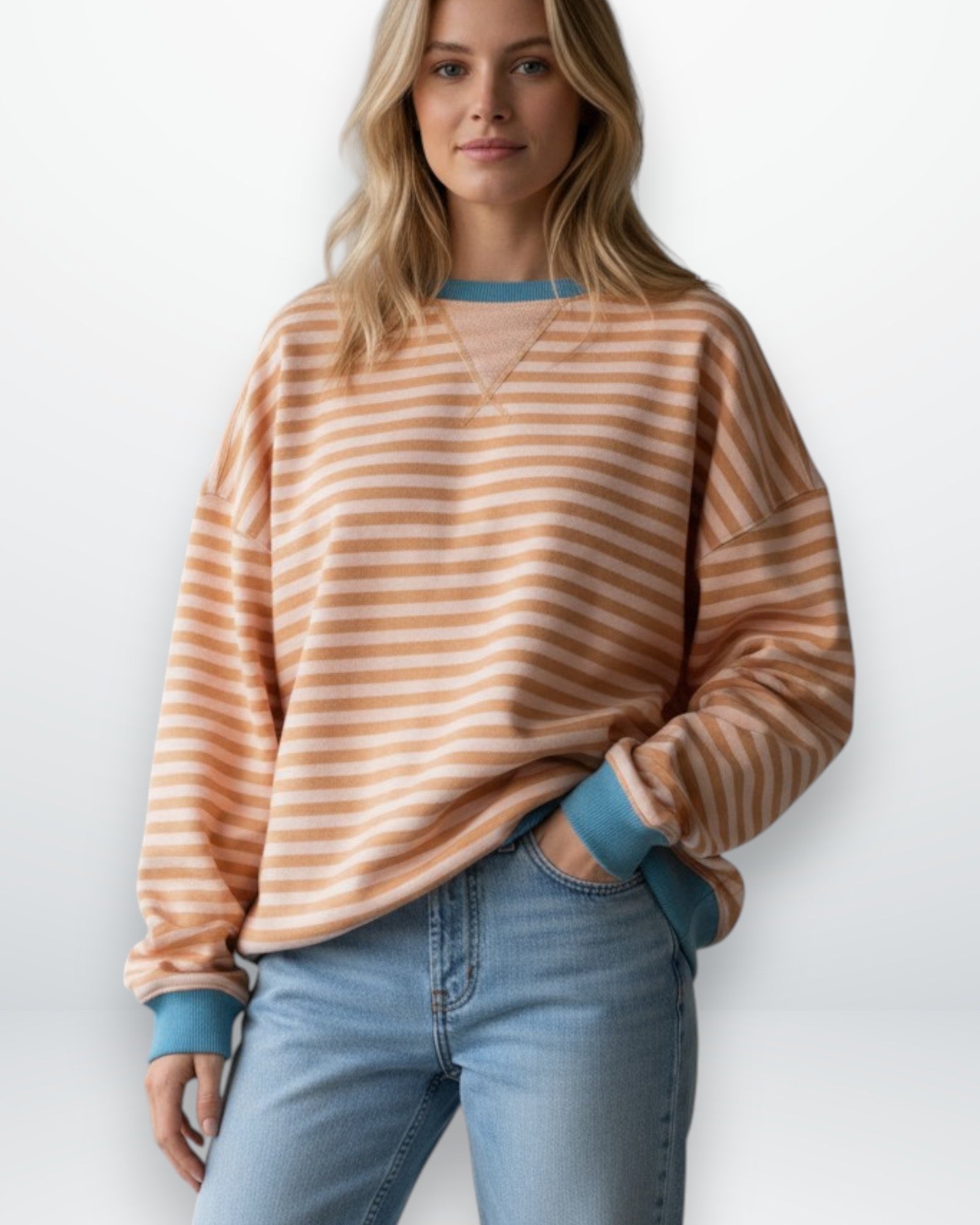Gestreiftes Oversized Longsleeve für Damen mit überschnittenen Schultern