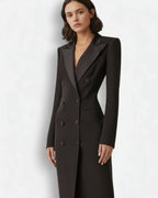 Kleid mit Blazerkragen und langen Ärmeln für Damen - maxi