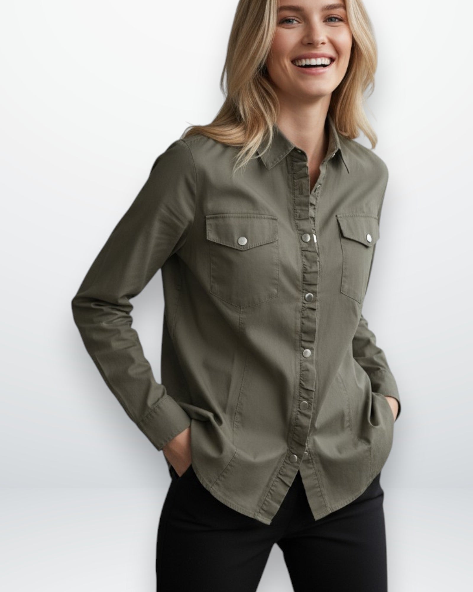 Damen Hemdjacke im klassischen Design mit Brusttaschen