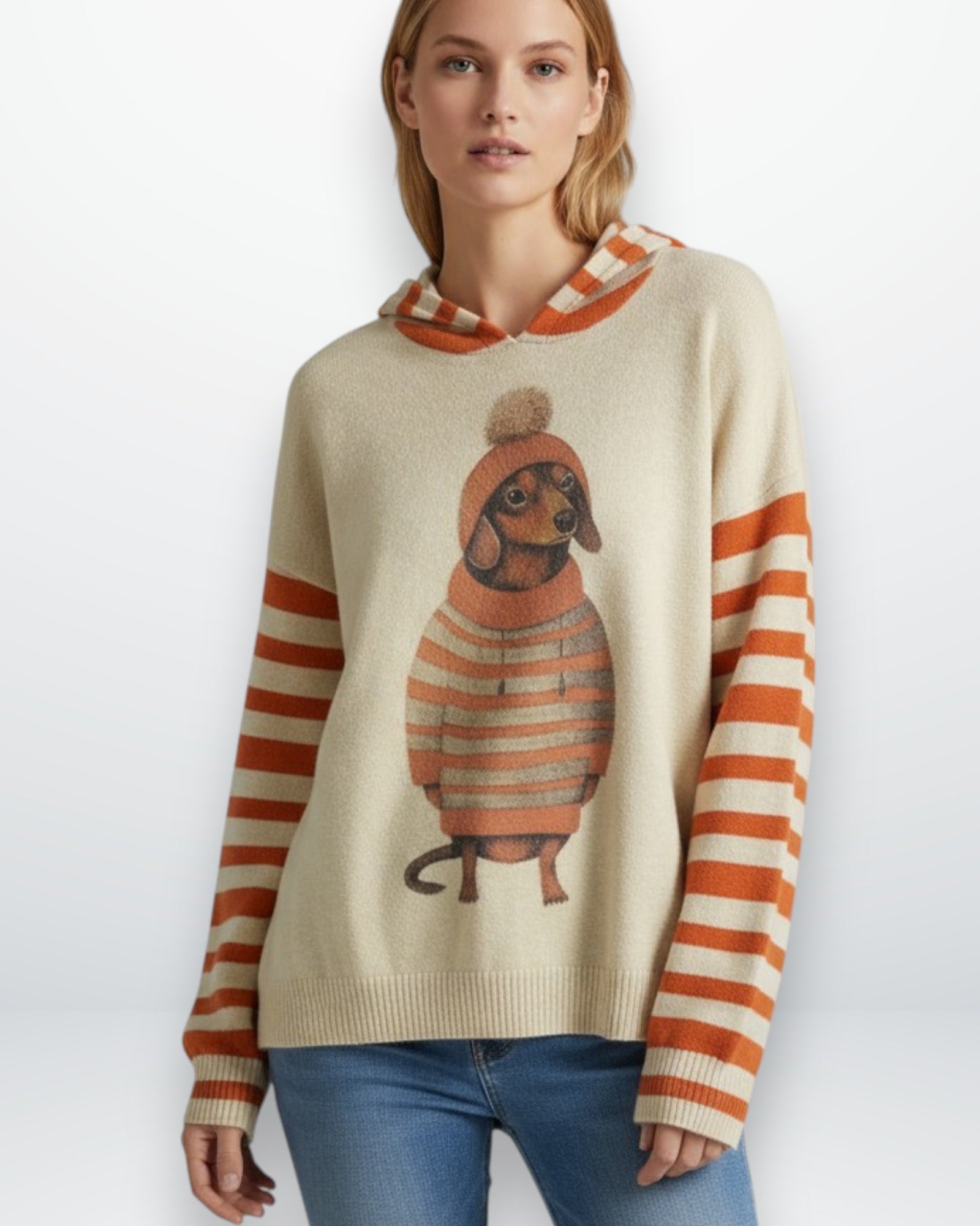 Damen Hoodie mit Hundemotiv und Kapuze