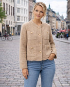 Tweed Jacke für Damen mit Rundhalsausschnitt und Taschen in Bouclé-Optik