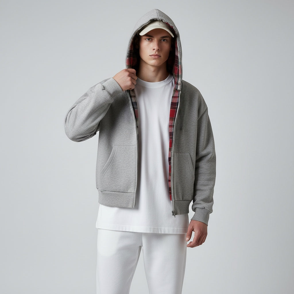 Oversized 2-in-1 Wende-Hoodie mit Karoseite