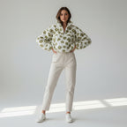 Bunter Oversize Teddy Pullover für Damen mit kurzem Reißverschluss und Stehkragen