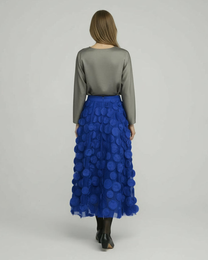 Eleganter Rock mit Polka Dot und Tüll-Patchwork - midi