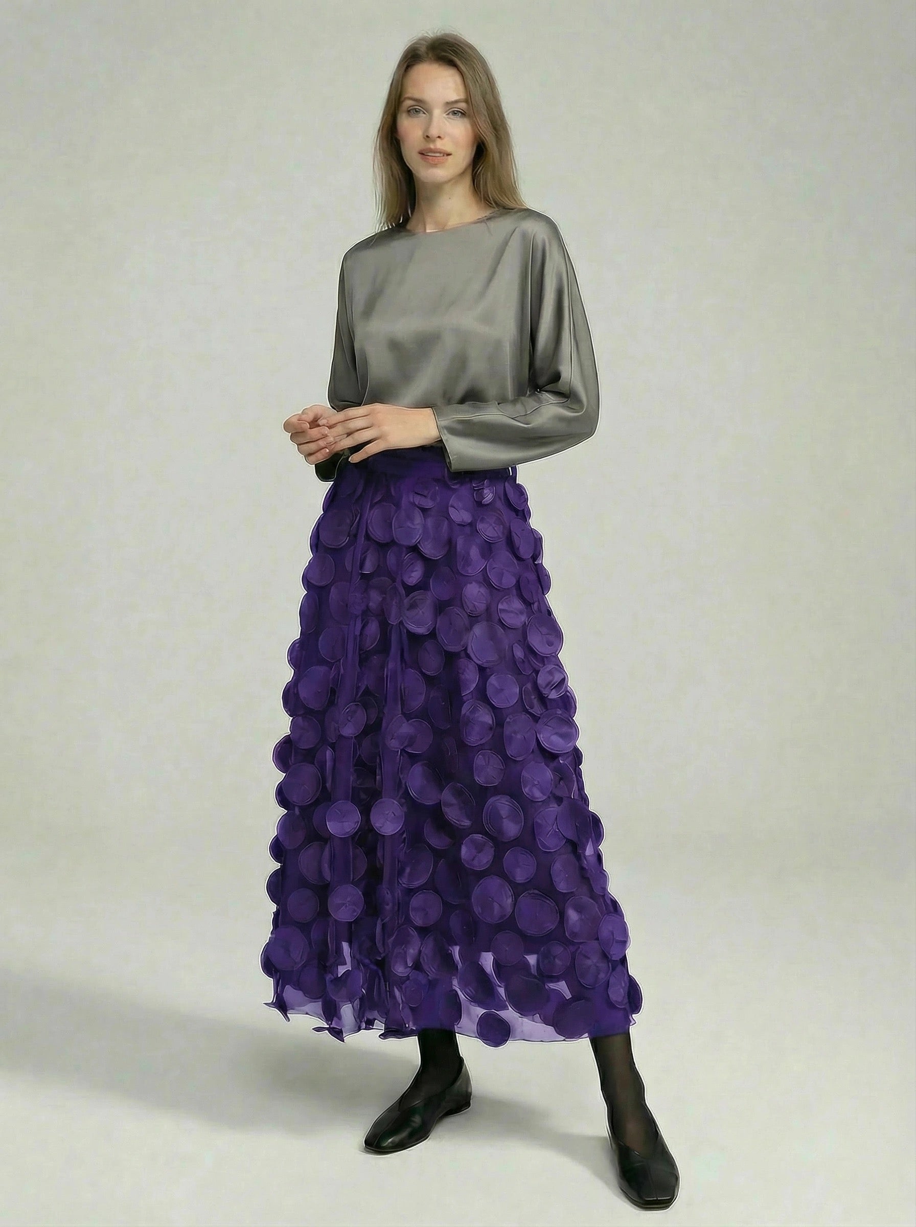 Eleganter Rock mit Polka Dot und Tüll-Patchwork - midi
