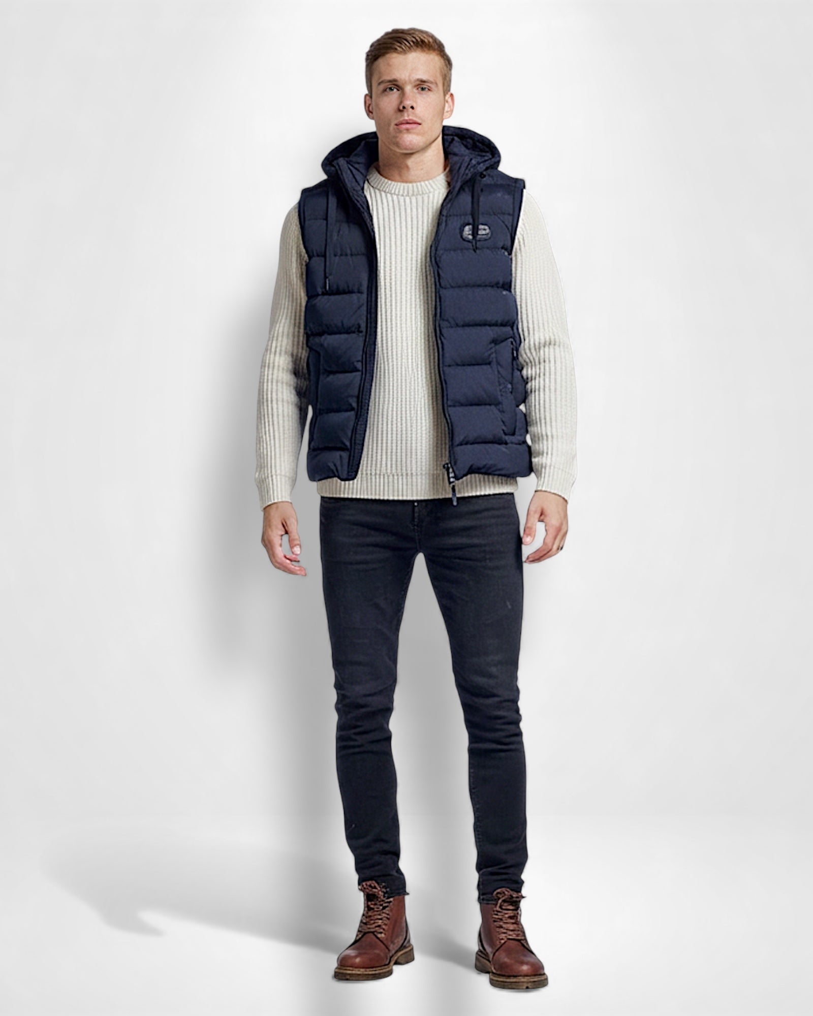 Gesteppte Weste für Herren mit Kapuze und Fleece-Innenfutter