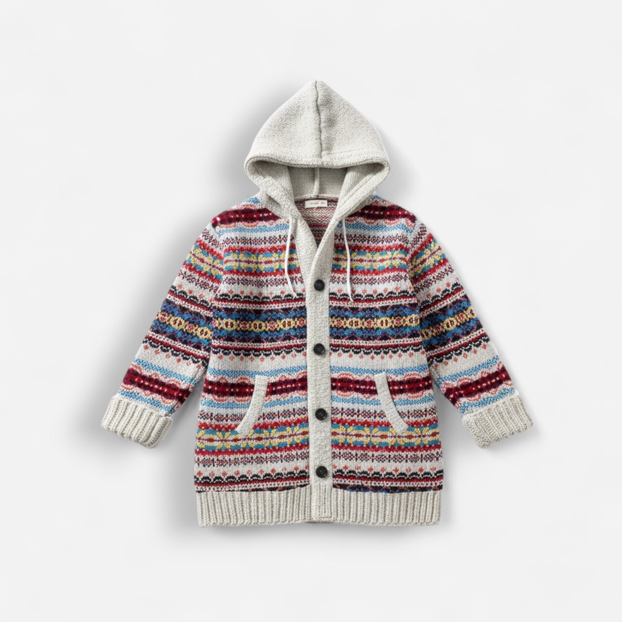 Damen Strickjacke mit Kapuze und Knöpfen - lang