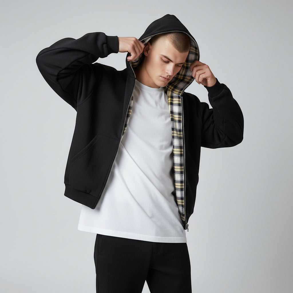 Oversized 2-in-1 Wende-Hoodie mit Karoseite