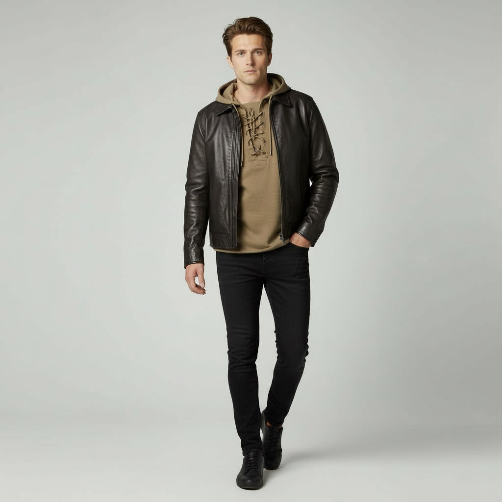 Langarmshirt für Herren mit Schnürung im Vintage-Look