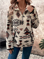 Fleece Troyer für Damen mit Geometrisches Muster
