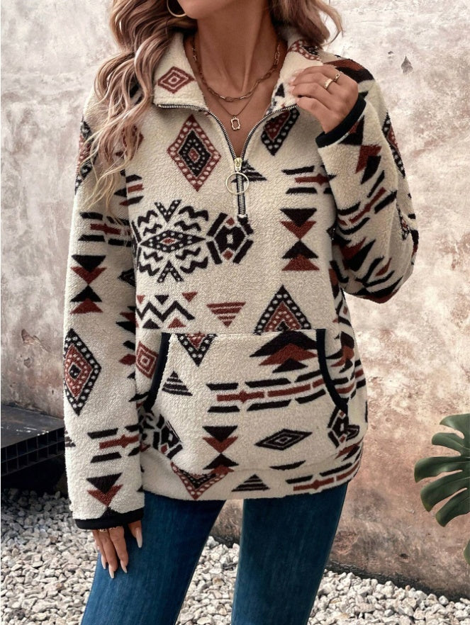 Fleece Troyer für Damen mit Geometrisches Muster