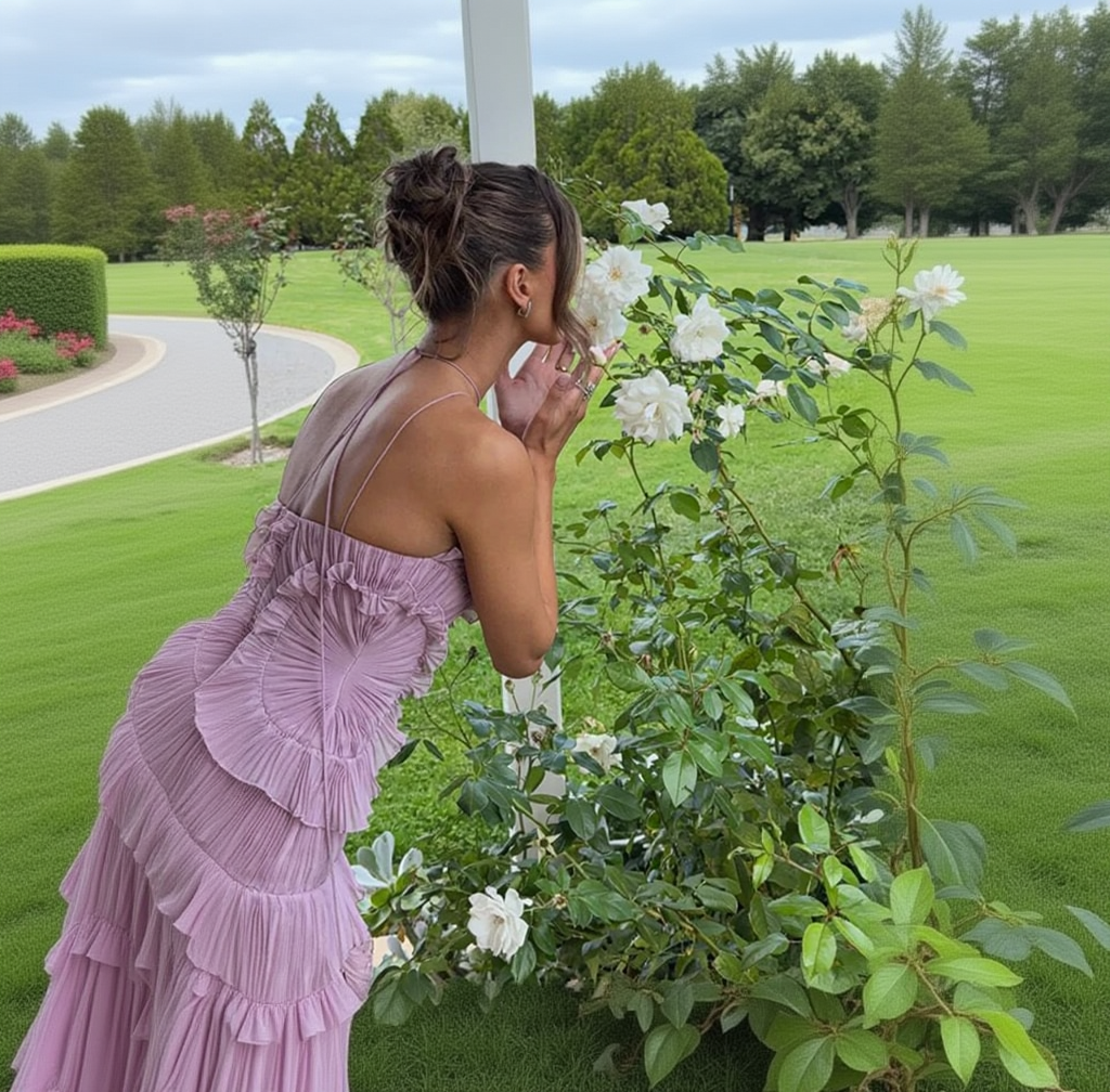 Bandeau Sommerkleid mit Plissee und Volants - midi