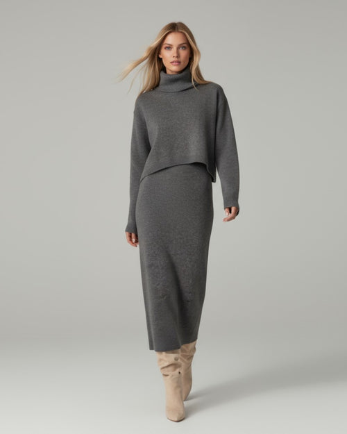 Ärmelloses Maxi Strickkleid mit Cropped Rollkragenpullover | Strickset für Damen